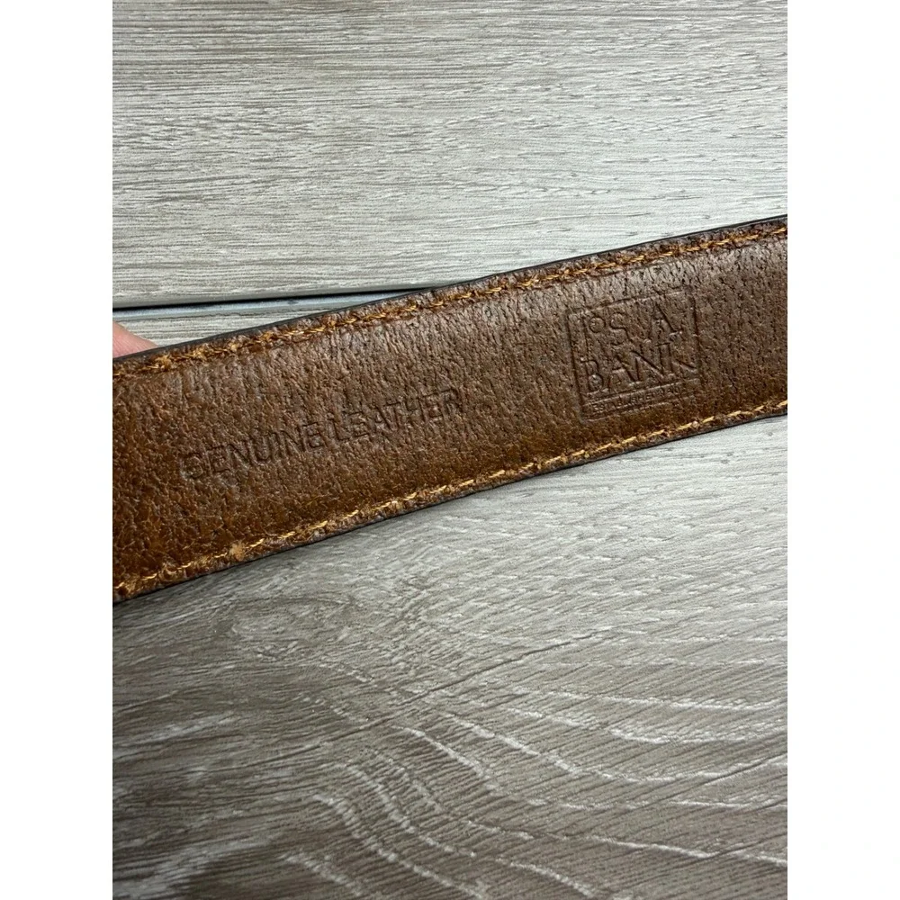 Jos. A. Bank Mens Leather Belt Contrast Stitching Brown 52